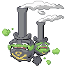 Weezing (z Galaru) — mały pikselowy sprite w zwykłym ubarwieniu