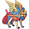Zacian (Crowned) — mały pikselowy sprite w zwykłym ubarwieniu