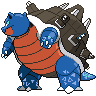 Blastoise (Gigantamax) — mały pikselowy sprite w zwykłym ubarwieniu