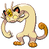 Meowth (Gigantamax) — mały pikselowy sprite w zwykłym ubarwieniu