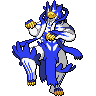 Urshifu (Rapid Strike Gigantamax) — mały pikselowy sprite w zwykłym ubarwieniu