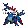 Samurott (z Hisui) — mały pikselowy sprite w zwykłym ubarwieniu
