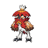 Decidueye (z Hisui) — mały pikselowy sprite w zwykłym ubarwieniu
