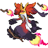 Delphox (Mega) — mały pikselowy sprite w zwykłym ubarwieniu
