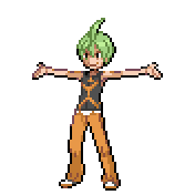 Pixelart: Aaron, członek Elitarnej Czwórki z Pokémon League, na przezroczystym tle.