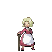 Pixelart: Agatha, członkini Elitarnej Czwórki z Indigo Plateau, na przezroczystym tle.