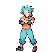 Pixelart: Brawly, lider sali z Dewford Town, na przezroczystym tle.