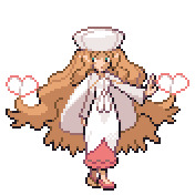 Pixelart: Caitlin, członkini Elitarnej Czwórki z Pokémon League, na przezroczystym tle.