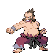 Pixelart: Chuck, lider sali z Cianwood City, na przezroczystym tle.