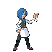 Pixelart: Cress, lider sali z Striaton City, na przezroczystym tle.