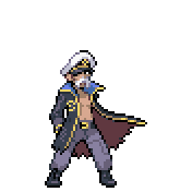 Pixelart: Drake, członek Elitarnej Czwórki z Ever Grande City, na przezroczystym tle.
