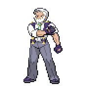 Pixelart: Drayden, lider sali z Opelucid City, na przezroczystym tle.