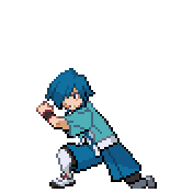 Pixelart: Falkner, lider sali z Violet City, na przezroczystym tle.