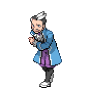 Pixelart: Juan, lider sali z Sootopolis City, na przezroczystym tle.