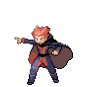 Pixelart: Lance, członek Elitarnej Czwórki z Indigo Plateau, na przezroczystym tle.