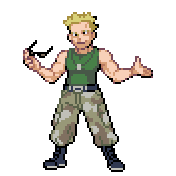 Pixelart: Lt. Surge z gier HeartGold i SoulSilver na przezroczystym tle.