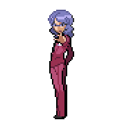 Pixelart: Lucian, członek Elitarnej Czwórki z Pokémon League, na przezroczystym tle.