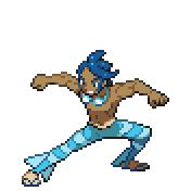Pixelart: Marlon, lider sali z Humilau City, na przezroczystym tle.