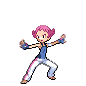 Pixelart: Maylene, lider sali z Veilstone City, na przezroczystym tle.