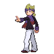 Pixelart: Morty, lider sali z Ecruteak City, na przezroczystym tle.