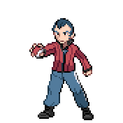 Pixelart: Norman, lider sali z Petalburg City, na przezroczystym tle.