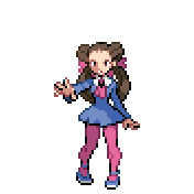 Pixelart: Roxanne, lider sali z Rustboro City, na przezroczystym tle.