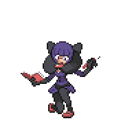 Pixelart: Shauntal, członkini Elitarnej Czwórki z Pokémon League, na przezroczystym tle.