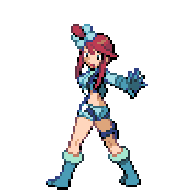 Pixelart: Skyla, lider sali z Mistralton City, na przezroczystym tle.
