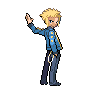 Pixelart: Volkner, lider sali z Sunyshore City, na przezroczystym tle.
