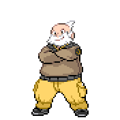 Pixelart: Wattson, lider sali z Mauville City, na przezroczystym tle.