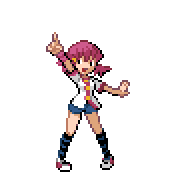 Pixelart: Whitney, lider sali z Goldenrod City, na przezroczystym tle.